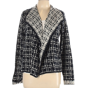 Jones new york Large Navy Cream Cardigan Sweater‎ Waterfall Top Classic Ivory.